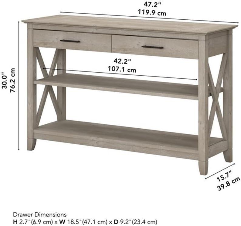 Key West Console Table with Drawers and Shelves Washed Gray - Bush Furniture: Sofa Table, Storage, Coastal Design