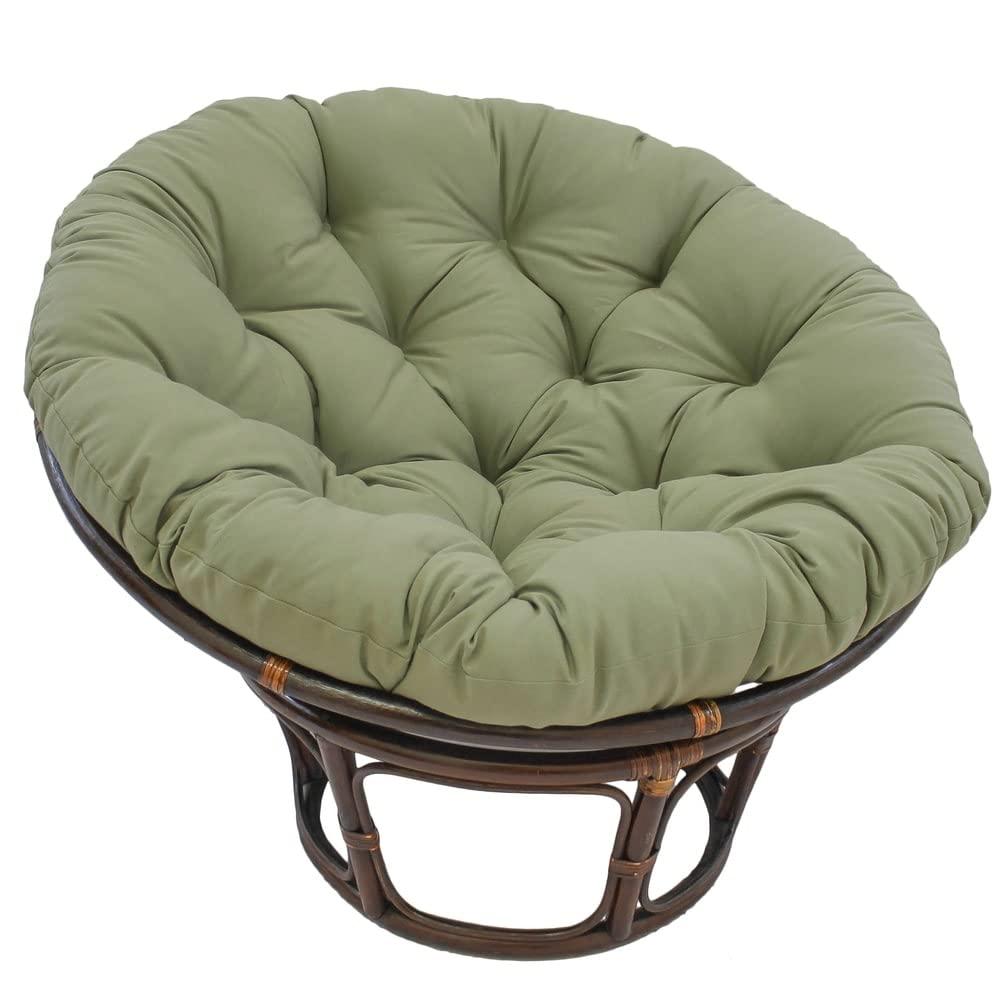 42" Rattan Papasan Chair with Solid Twill Cushion Sage - International Caravan: Handmade, Walnut Finish, Comfy