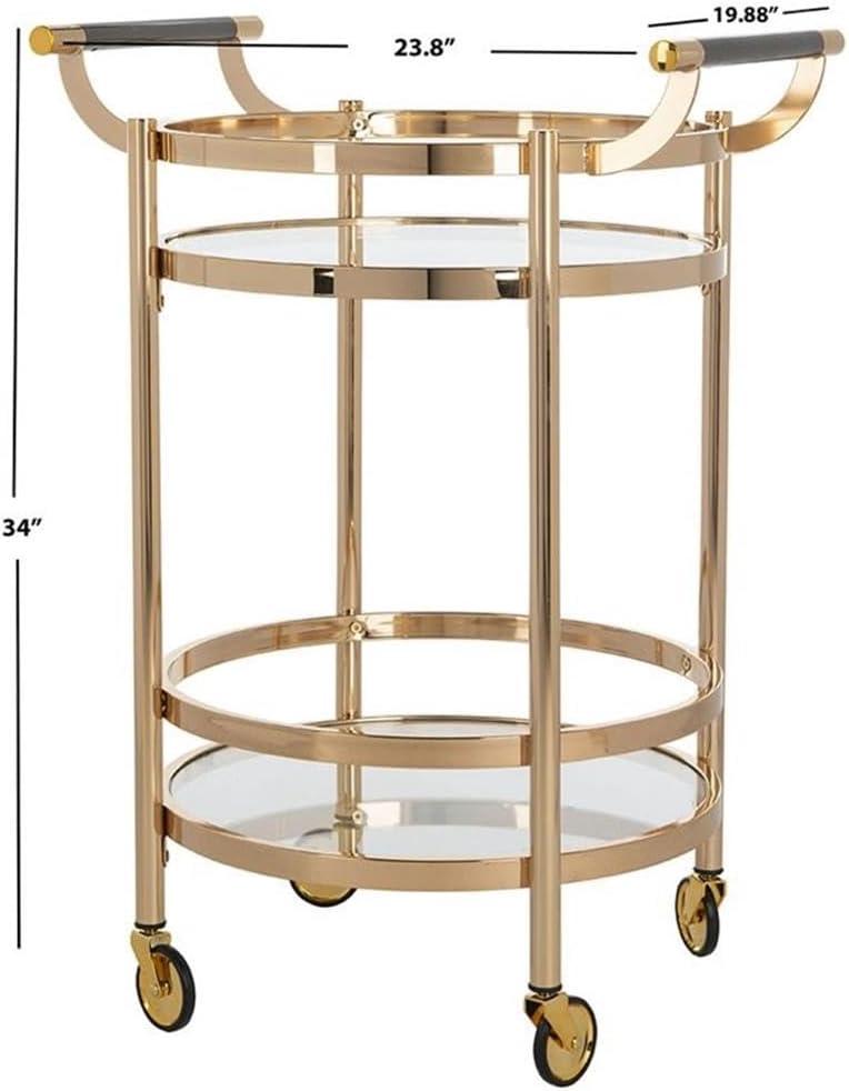 SAFAVIEH Sienna 2 Tier Modern Glam Round Bar Cart with Casters, Gold