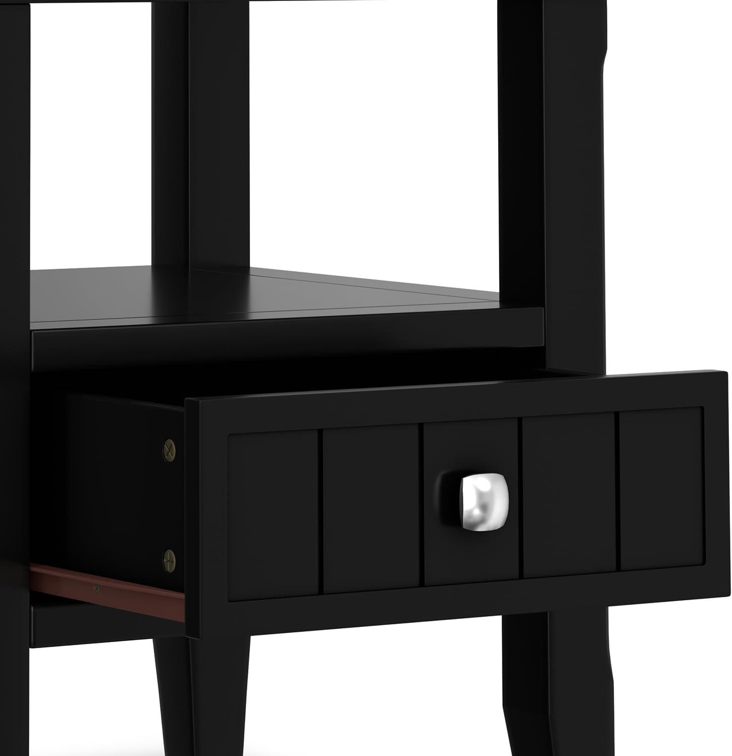 Simpli Home Acadian Solid Wood Transitional End Table with Drawer and Open Shelf