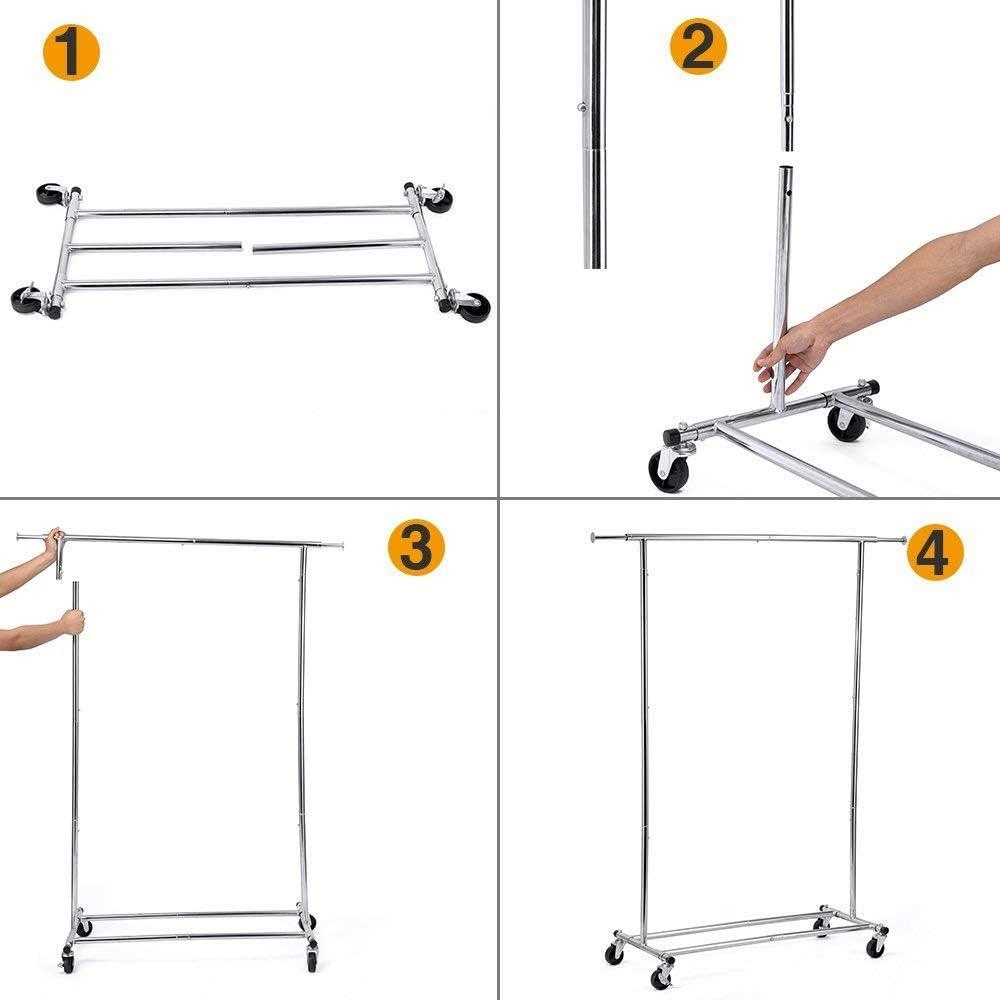 Chrome Heavy-Duty Collapsible Rolling Garment Rack