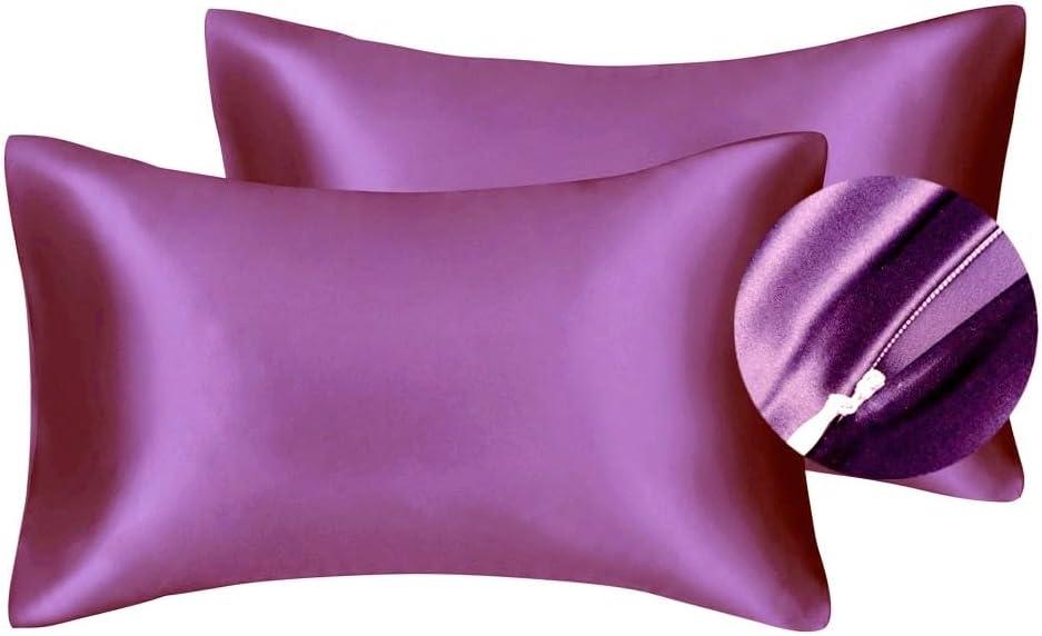 Tainini Clearance!!! Bedsure Satin Pillowcase for Hair and Skin - Silky Pillowcase 20x30 Inches - Set of 2 with Envelope Closure, Similar to Silk Pillow Cases, Gifts for Women Men(Purple）