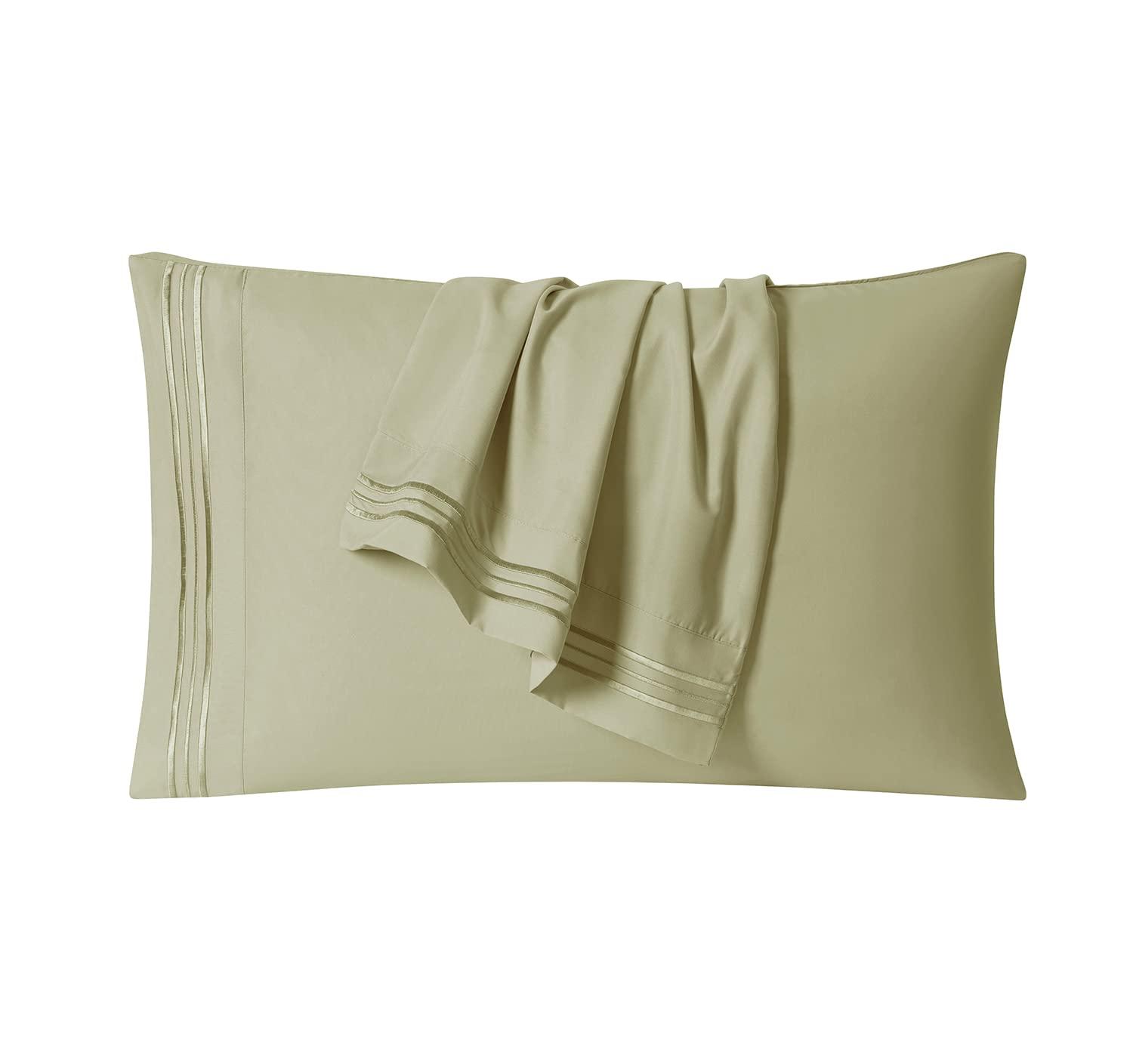 Clara Clark Pillow Cases Premier 1800 Microfiber Collection Pillow Case Set Of 2 Pieces, King Size, Sage Olive Green