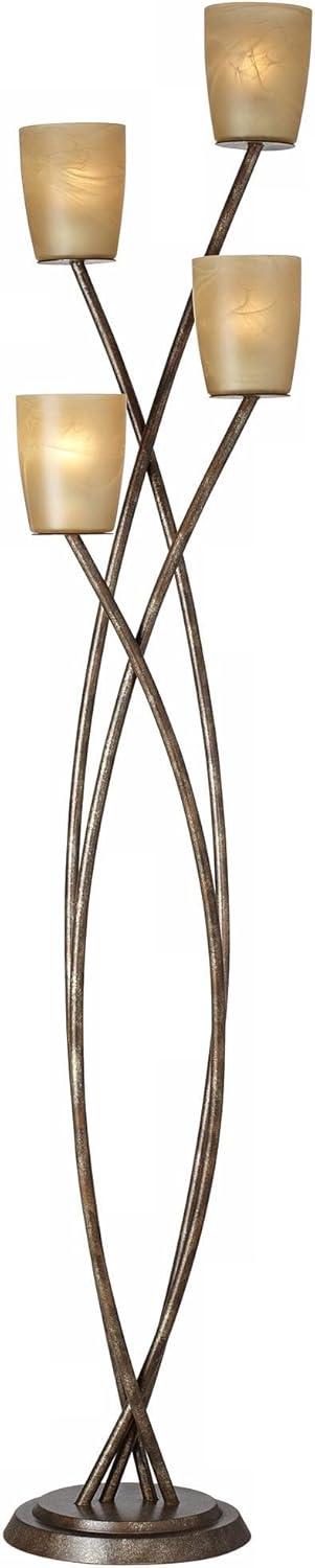 Kathy Ireland Metro Plaza Modern Glam 69" Tall Standing Floor Lamp Tree 4-Light Foot Switch Brown Metal Copper Bronze Finish Living Room Bedroom House