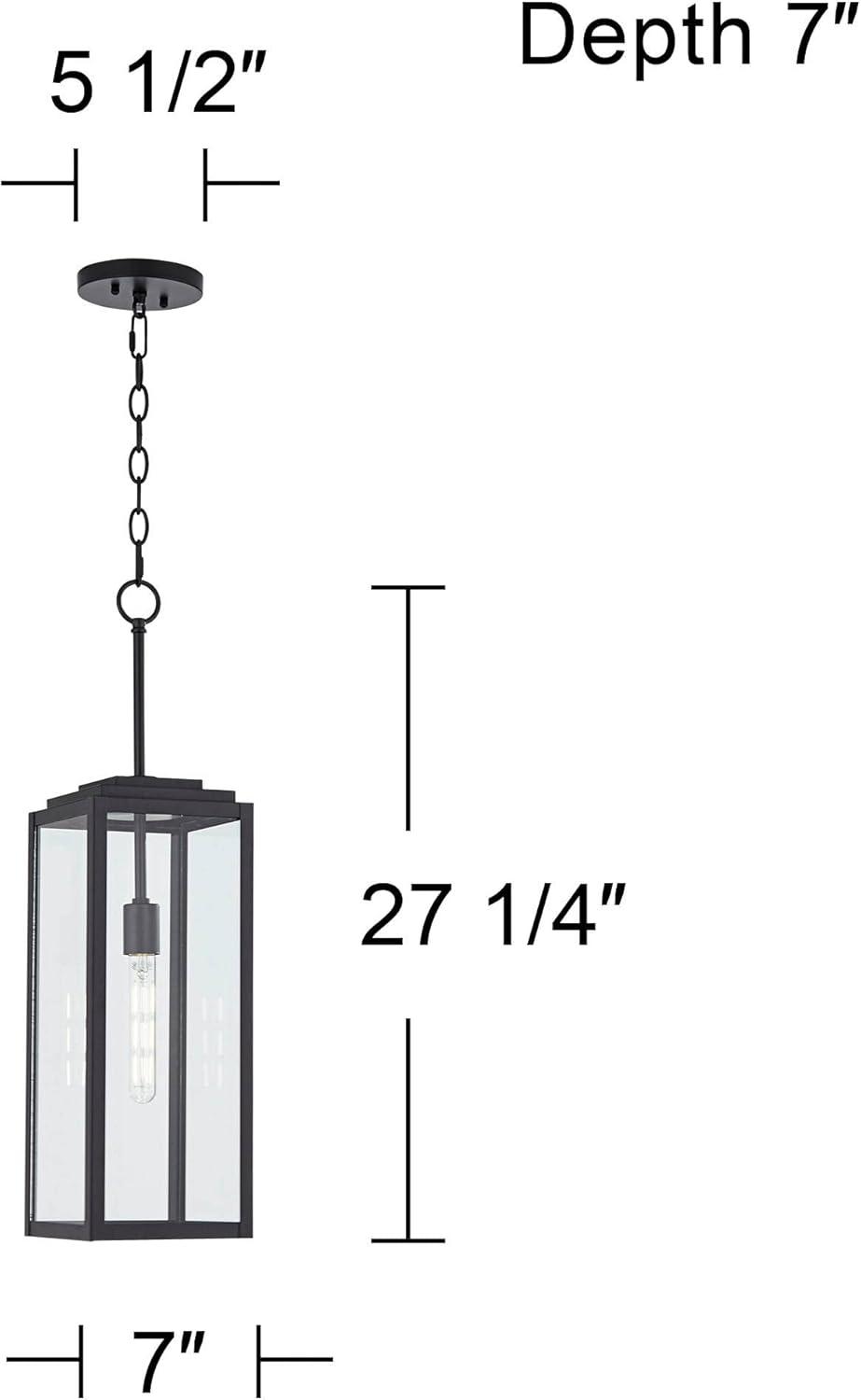 John Timberland Modern Outdoor Hanging Light Fixture Mystic Black 27 1/4" Clear Glass Panel for Exterior Barn Deck House Porch Patio Outside Garage