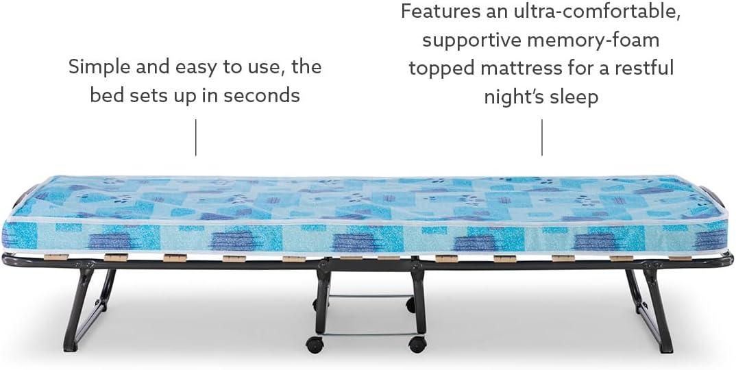 4" Twin Mattress Metal Frame Roma Rollaway Folding Guest Bed Blue - Linon: Portable, Space-Saving Design with Casters