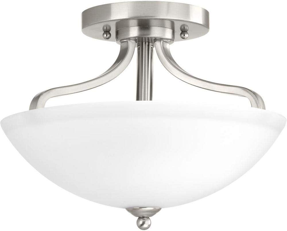 Progress Lighting Laird 2-Light Semi-Flush Mount Ceiling Light, Brushed Nickel, Glass Shade