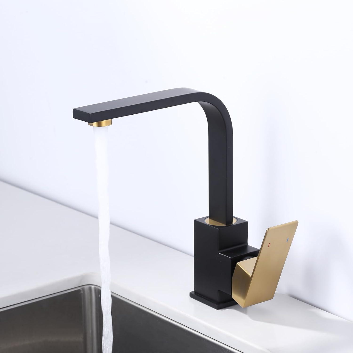 Polished Black and Gold Stainless Steel Single Handle Bar Faucet