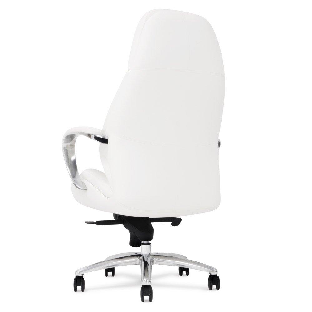 Zuri Furniture Gates Genuine Leather Aluminum Base High Back Executive Chair - White