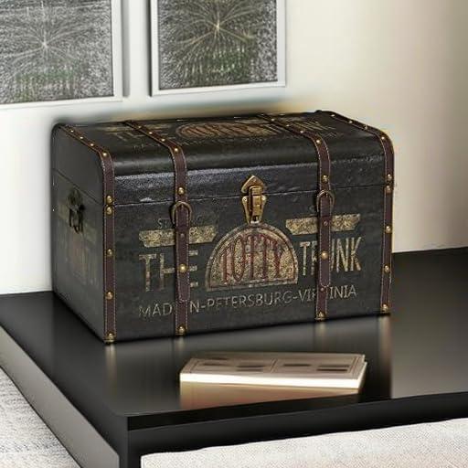 Household Essentials Large Decorative Trunk Green/Black: Multicolored Storage Trunk for All Ages, 22" Width