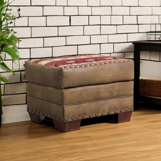 American Furniture Classics 26.5" Microfiber Sierra Lodge Ottoman in Brown