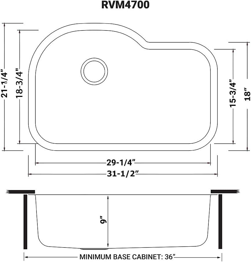 Ruvati RVM4700 Undermount 16 Gauge 32" Kitchen Sink Single Bowl