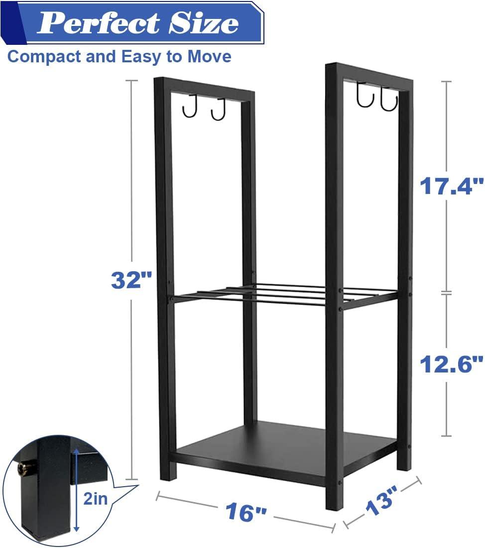 Black 2-Tier Steel Firewood Rack with Hooks