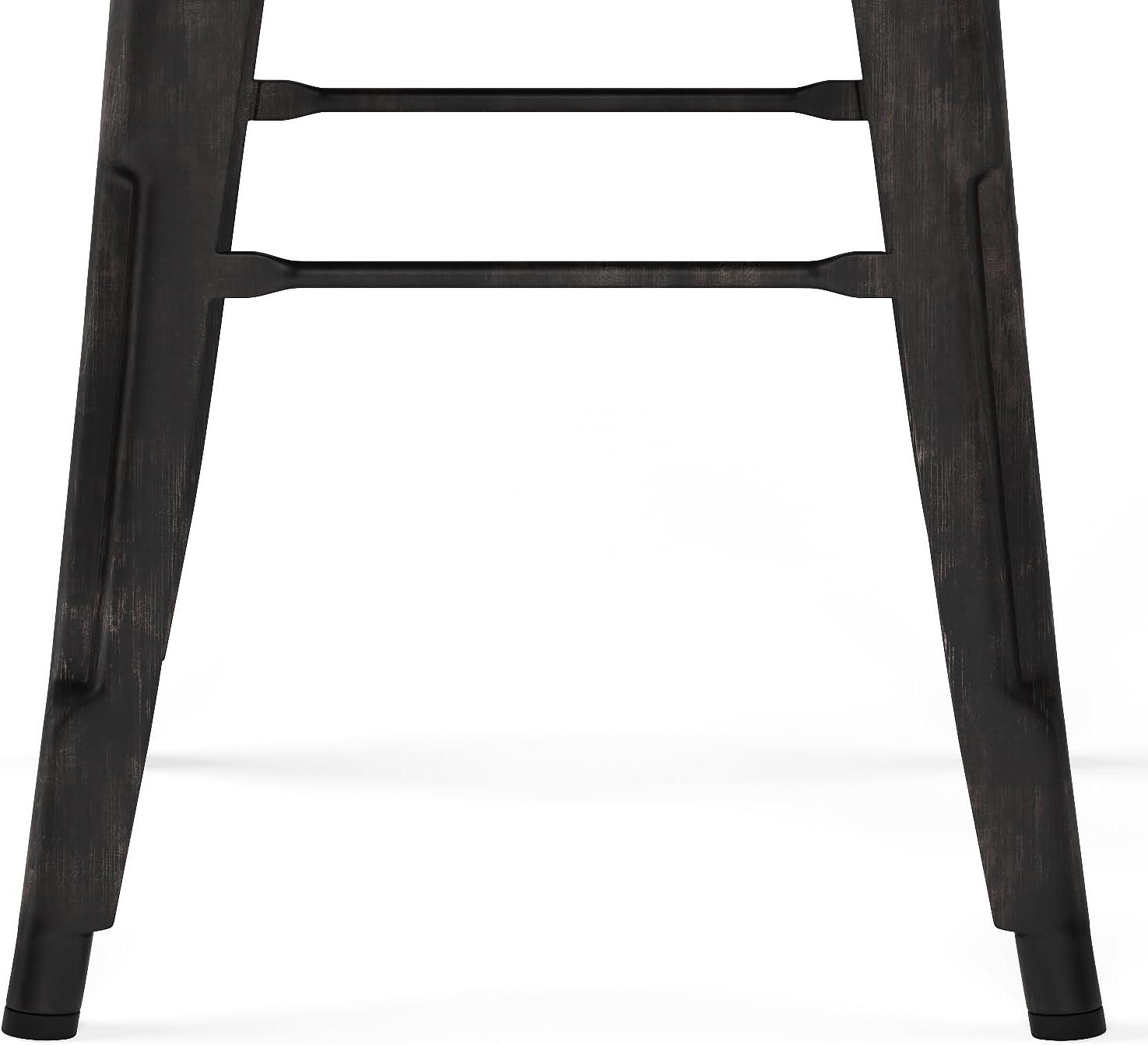Simpli Home Rayne 30" Metal Bar Stool in Distressed Black (Set of 2)