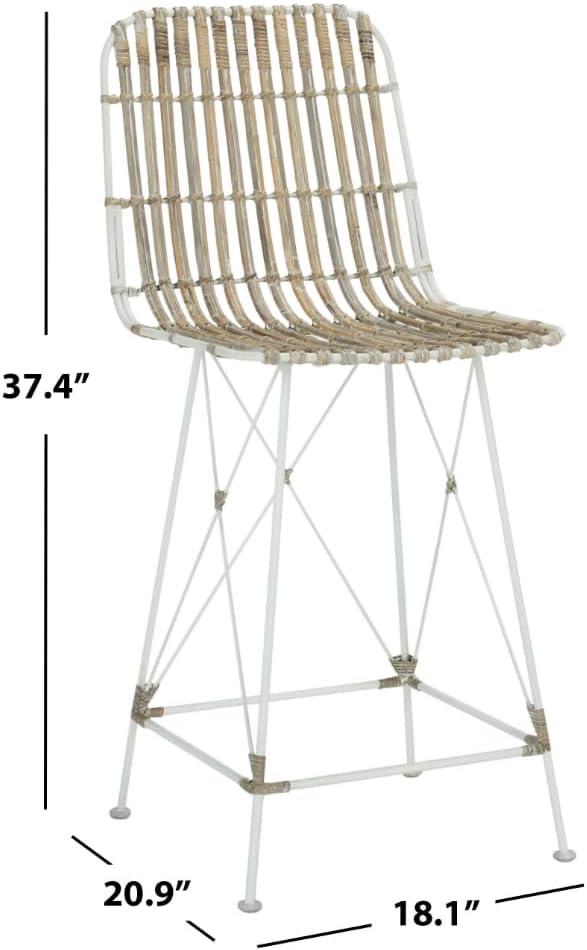 Minerva Wicker Counter Stool (Set of 2) - WIK6509 - White/White - Safavieh
