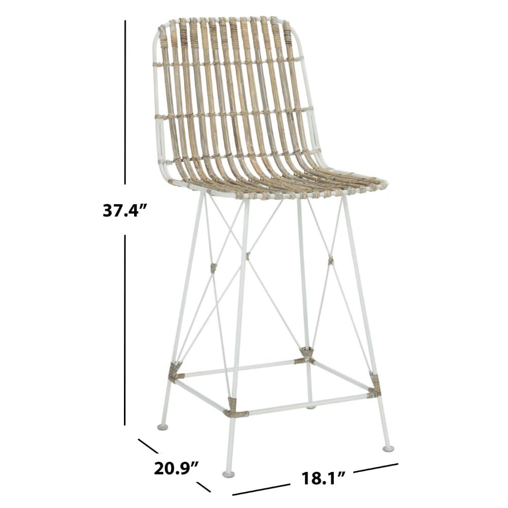 Minerva Wicker Counter Stool (Set of 2) - WIK6509 - White/White - Safavieh