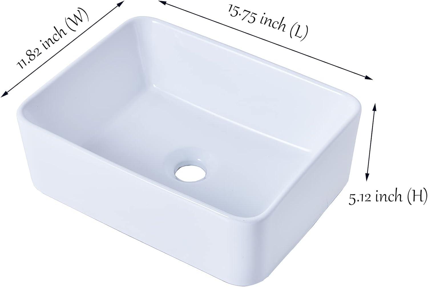 White Rectangular Ceramic Above-Counter Bathroom Sink