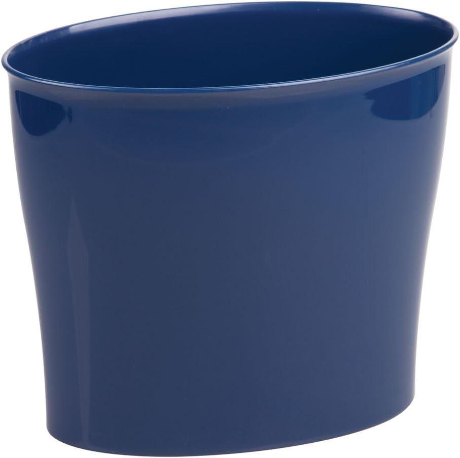 iDesign Oval Plastic Trash Can for Bath, Bedroom, Office - The Nuvo Collection – 11.5" x 6.78" x 10", Navy Blue