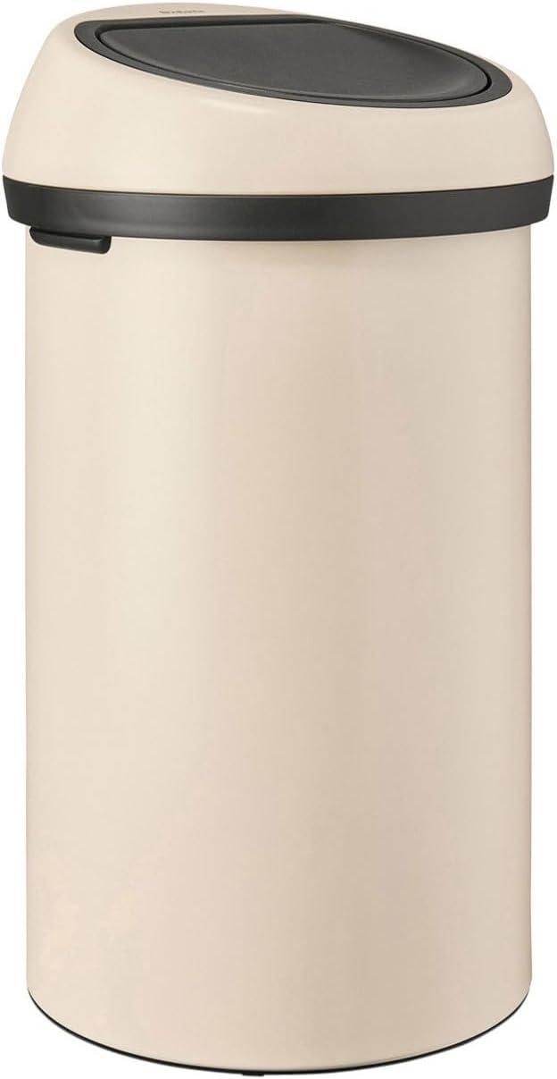 Soft Beige 16 Gallon Polypropylene Round Touch Bar Trash Can