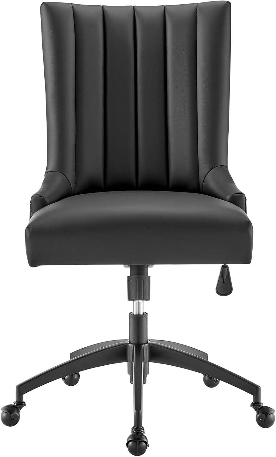 Modway Empower Channel Tufted Vegan Leather Office Chair Black: Metal Frame, Adjustable Height, Modern Style