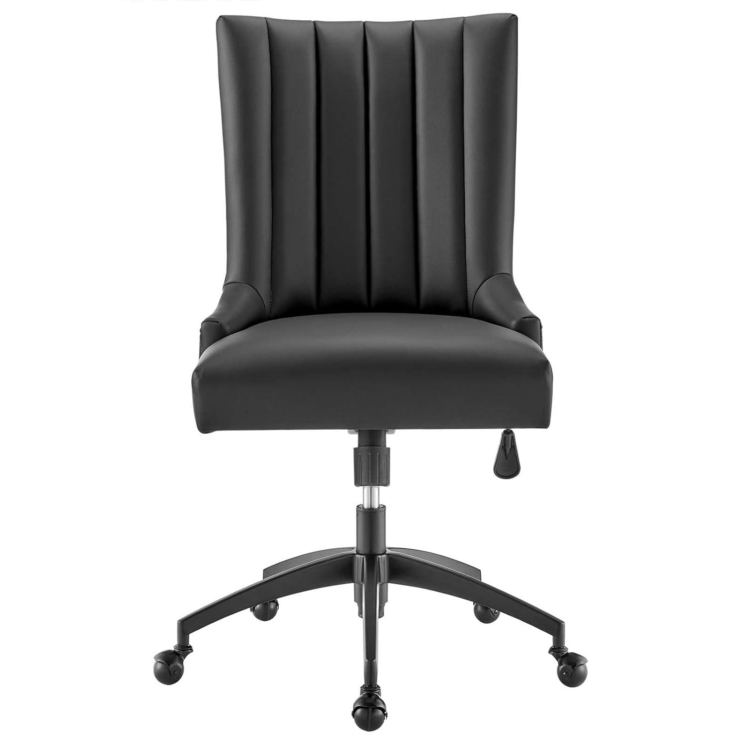 Modway Empower Channel Tufted Vegan Leather Office Chair Black: Metal Frame, Adjustable Height, Modern Style