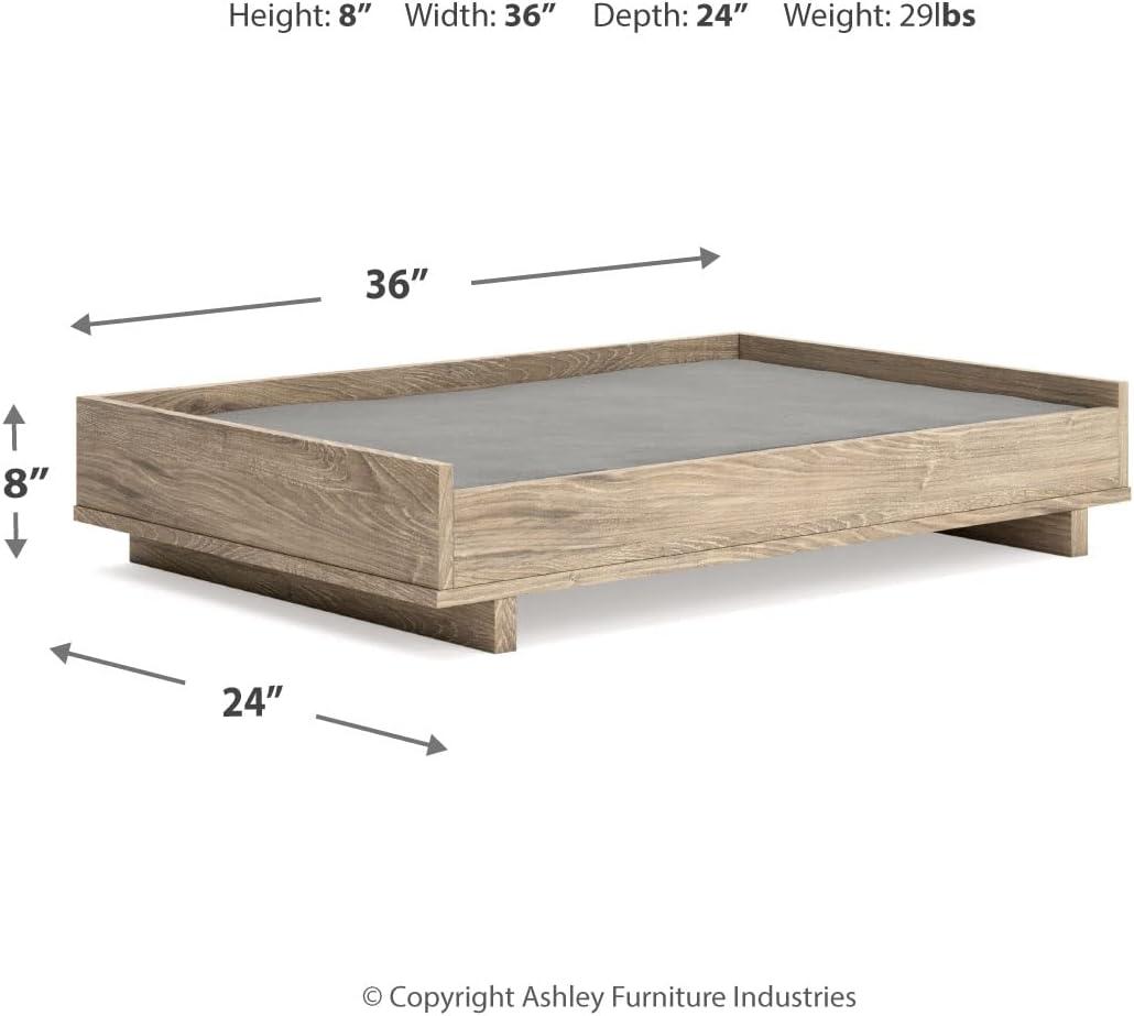 Beige Elevated Wooden Pet Bed with Gray Mat