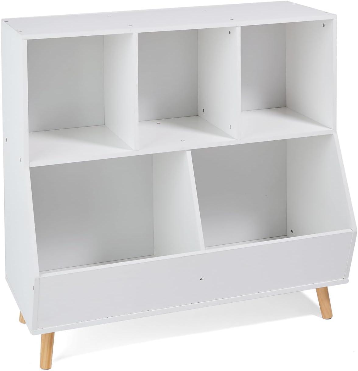 White Wooden Kids Toy Storage Cubby with Feet