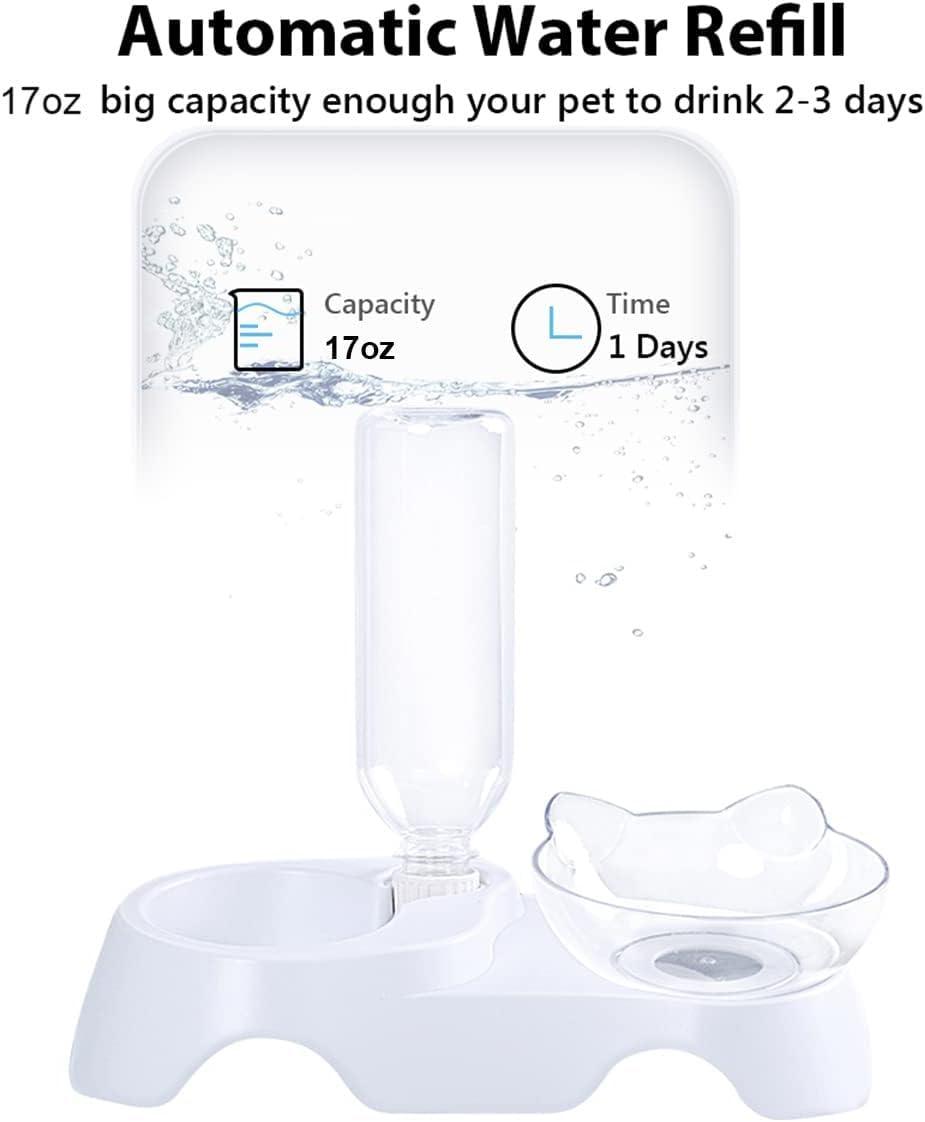 MILIFUN Double Dog Cat YYF14 Bowls - Pets Water and Food Bowl Set, 15°Tilted Water and Food Bowl Set with Automatic Waterer Bottle for Small or Medium Size Dogs Cats