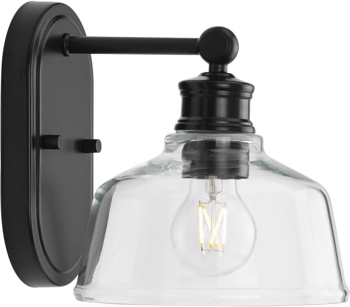 Progress Lighting Singleton 1-Light Vanity Fixture, Steel, Matte Black, Clear Glass Shade