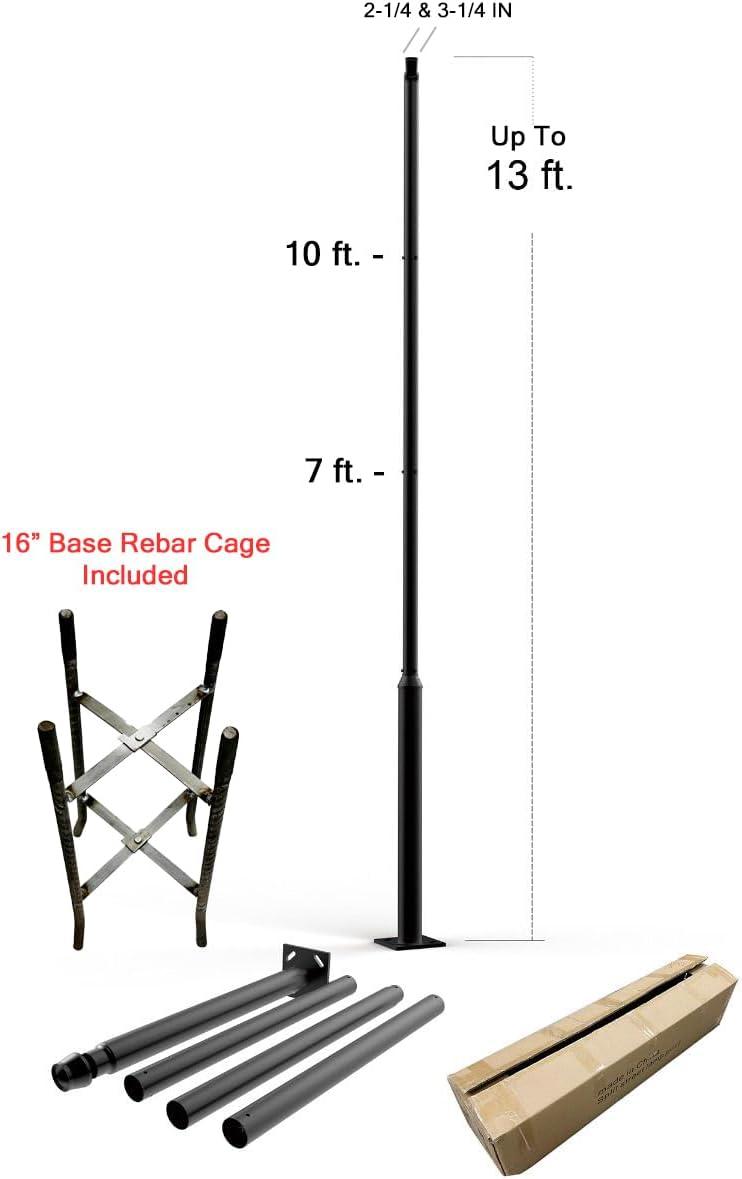 2.5 in - 3 in. up to 13 ft. Black Outdoor Universal Metal Light Post Pole w/ Metal Rebar Cage