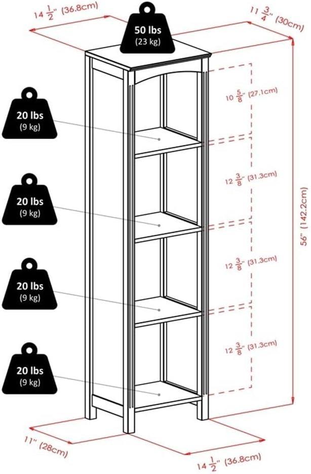 Winsome 55.98" 5pc Terrace Storage Shelf with Baskets Espresso/Chocolate: Slim Design, 4-Tier, Wood Frame