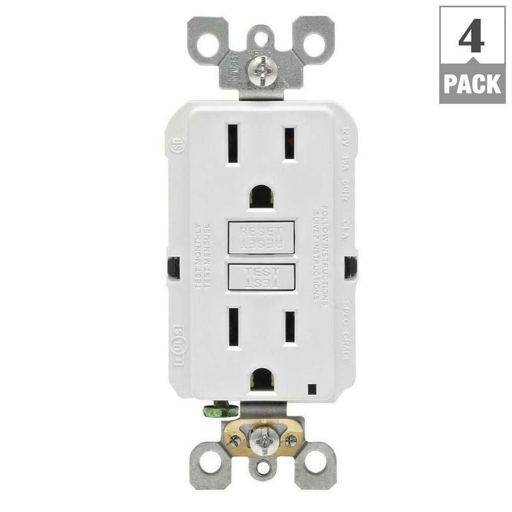 15 Amp White Duplex Self-Test Slim GFCI Outlet with Wall Plate (4-Pack)