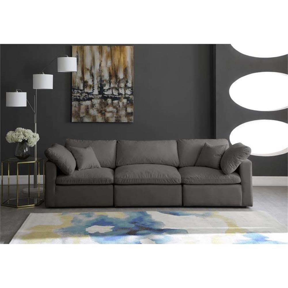 Meridian Furniture Plush Standard Modular Sofa, Soft Grey Velvet, Overstuffed Down Feather Cushions