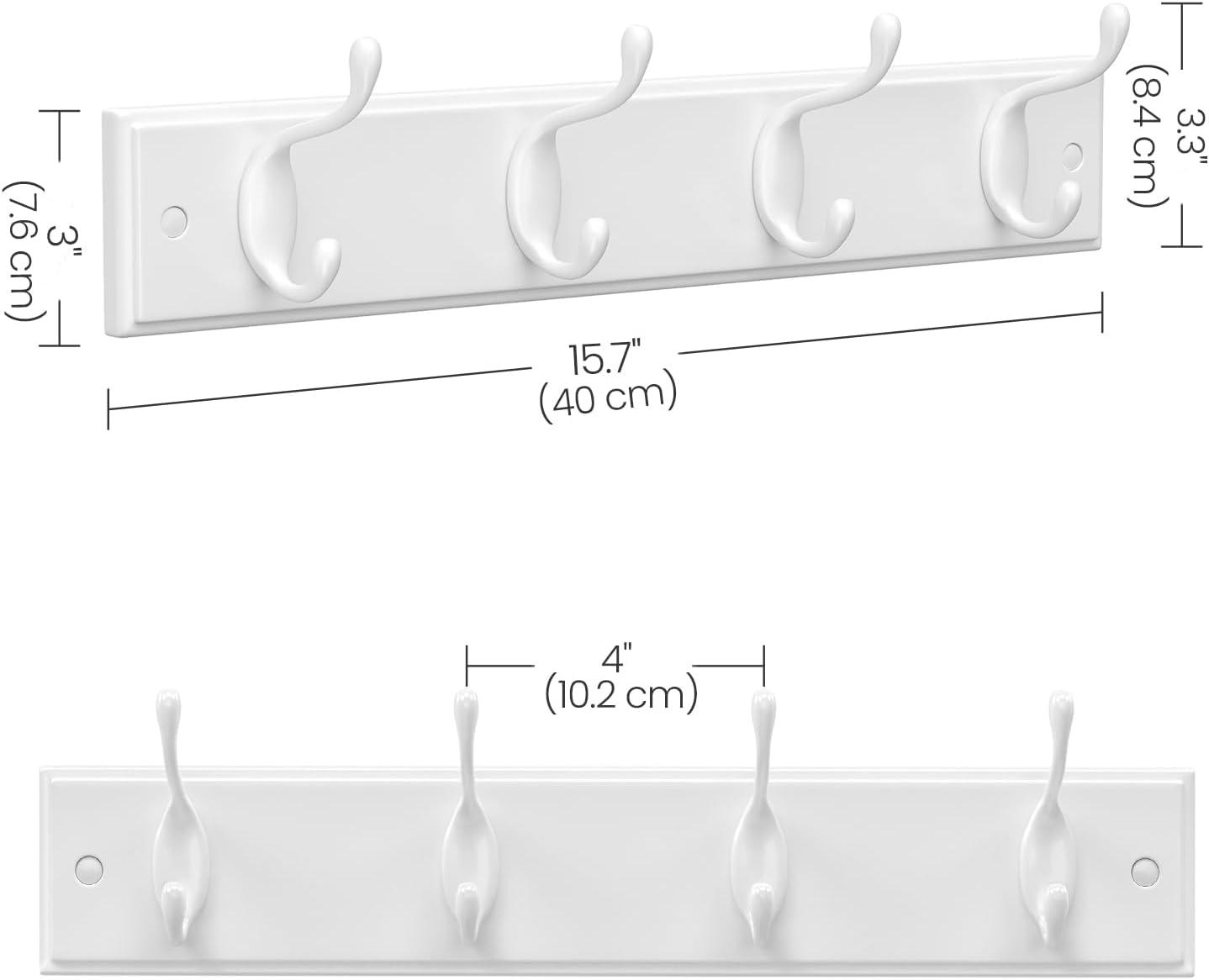 White Wall-Mounted Coat Rack with Dual Metal Hooks, Set of 2