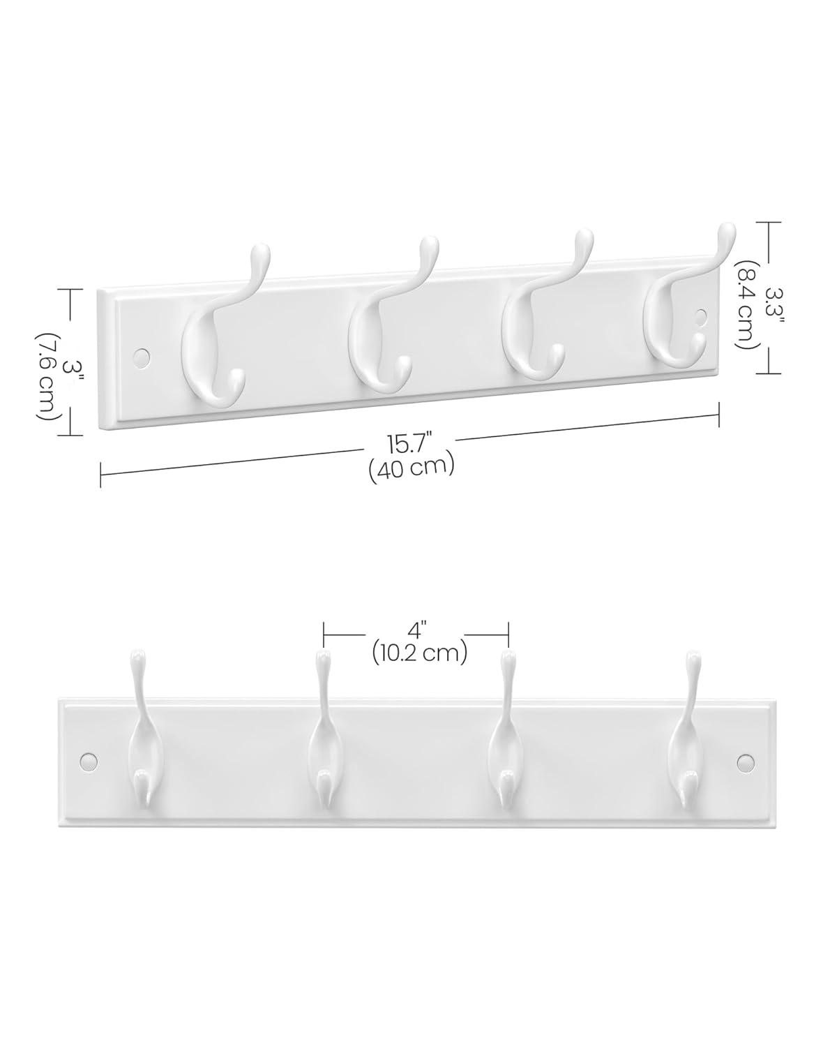 SONGMICS Wooden Wall-Mount Coat Rack with 4 Metal Hooks, White