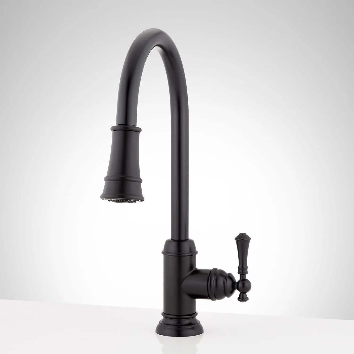 Polished Brass Single-Hole Kitchen Faucet with Pull-out Spray