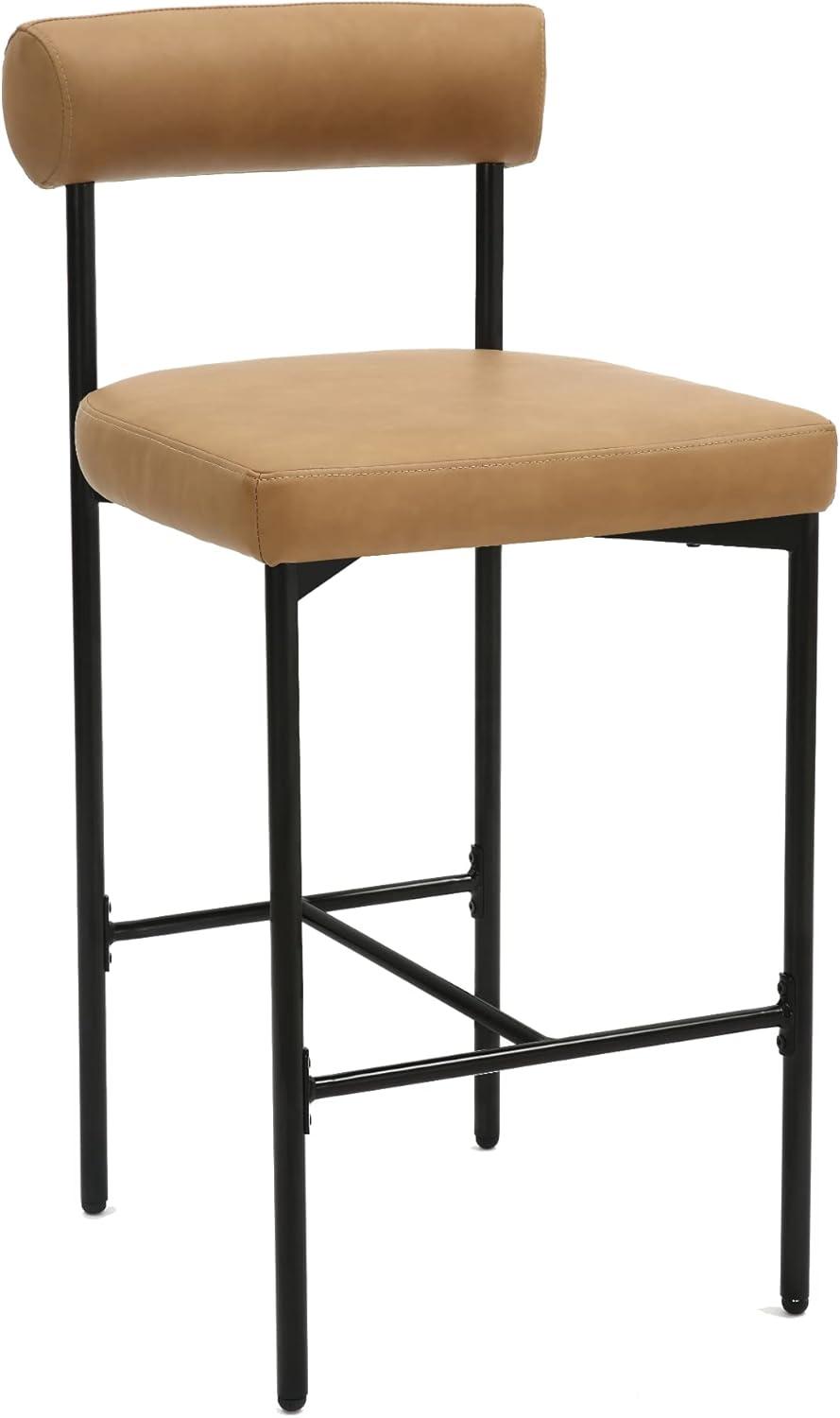 Nathan James Set of 4 Dahlia Counter Height Barstools Brown Faux Leather