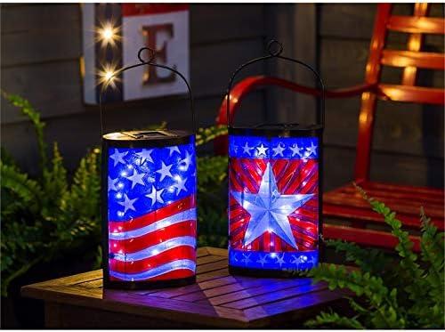 Evergreen Enterprises, Inc 9.3" Red, White and Blue Solar Powered Patriotic LED Outdoor Lantern