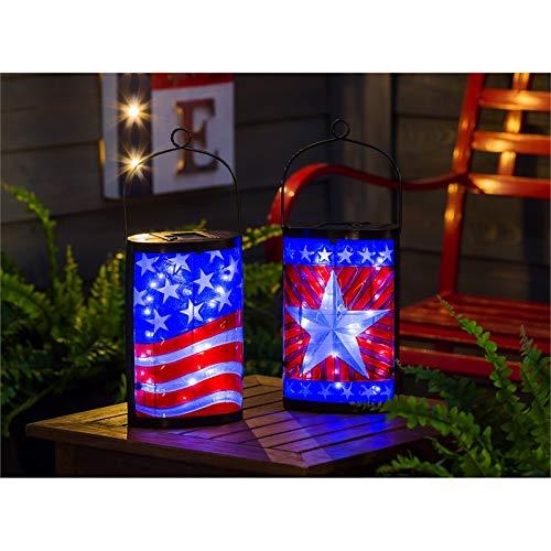 Evergreen Enterprises, Inc 9.3" Red, White and Blue Solar Powered Patriotic LED Outdoor Lantern