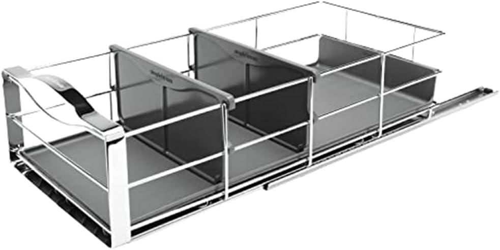 Gray Heavy-Gauge Steel Pull-Out Kitchen Cabinet Organizer