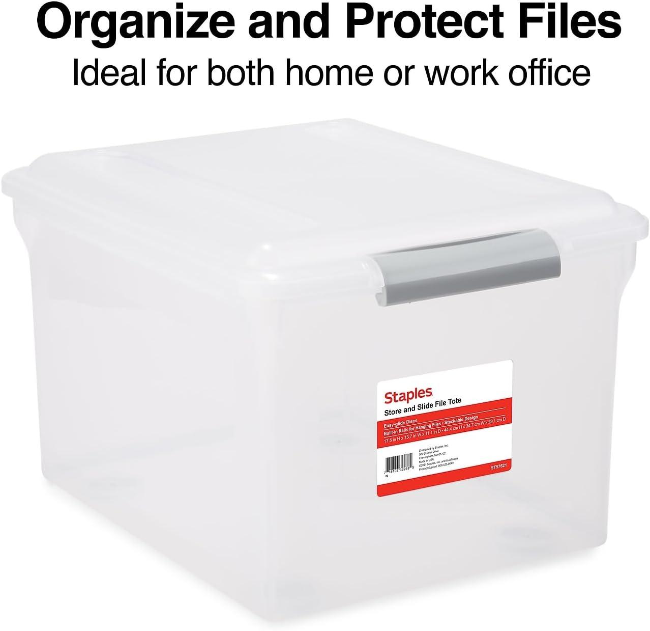 Staples Store & Slide Plastic File Box Latching Letter/Legal Size Clear (140167/139997)