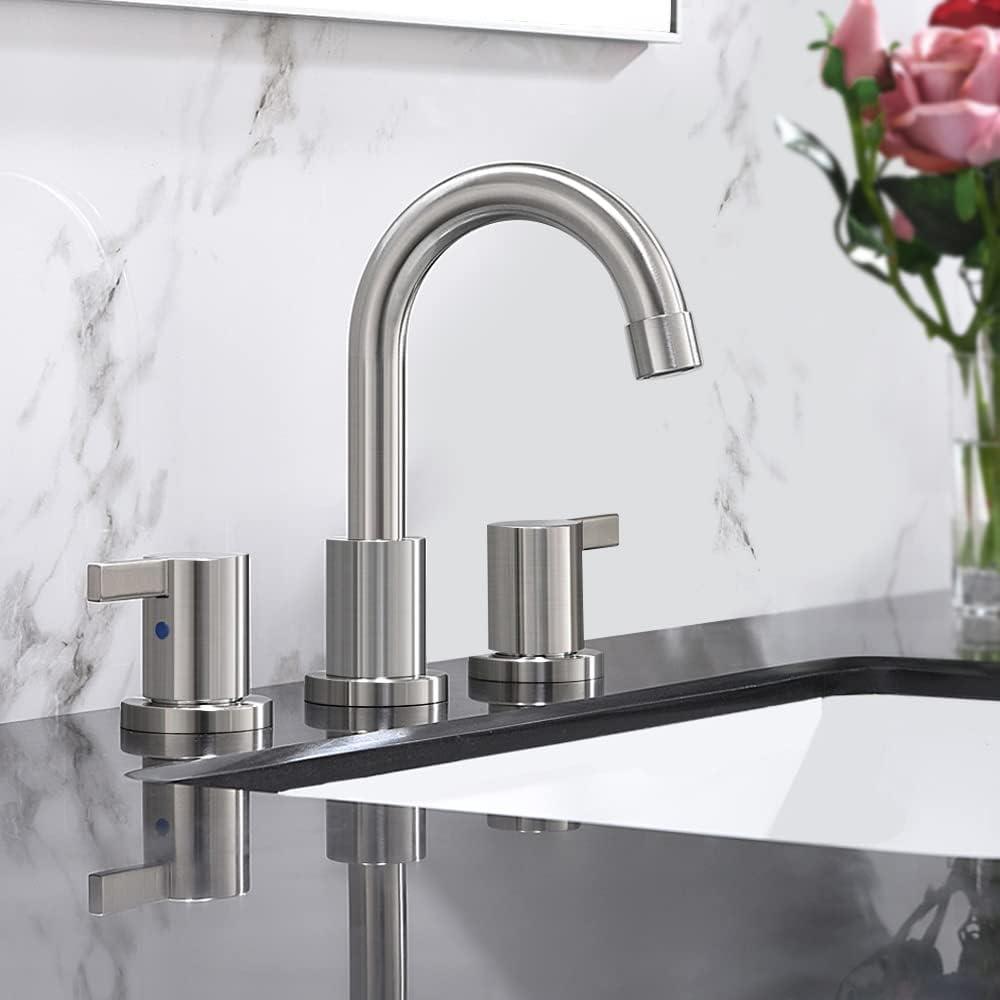 Brushed Nickel 8-Inch Widespread Bathroom Faucet with Metal Pop-Up Drain