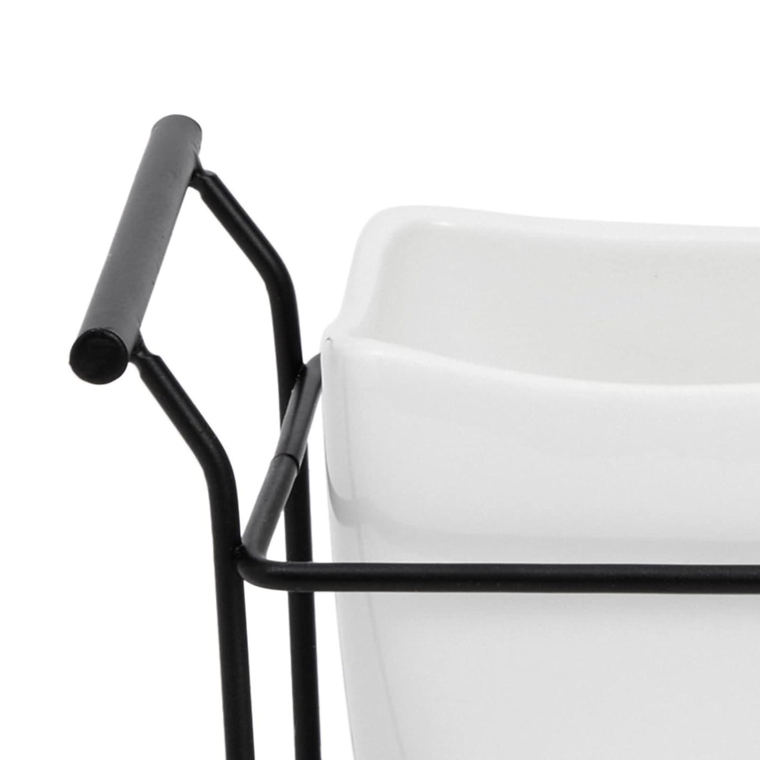 3 Piece White Ceramic Utensil Holder with Metal Stand, Flatware Caddy for Cutlery, Silverware, Kitchen Organizing (White, 13 x 4 x 5 In)