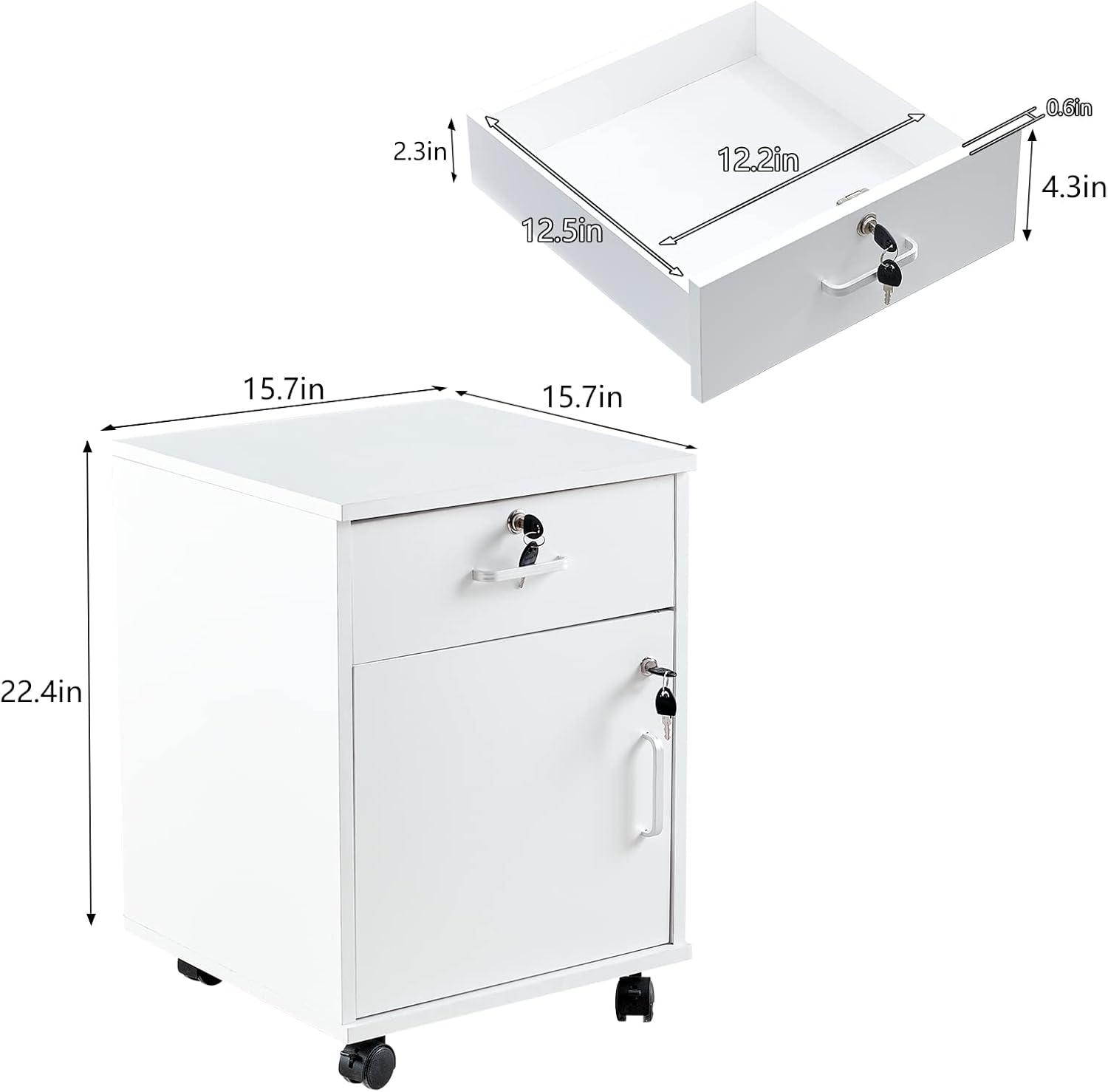 Clipop Mobile Office Cabinet with 1 Lockable Drawer,Storage Cabinet Box,for A4 Size Documents,White