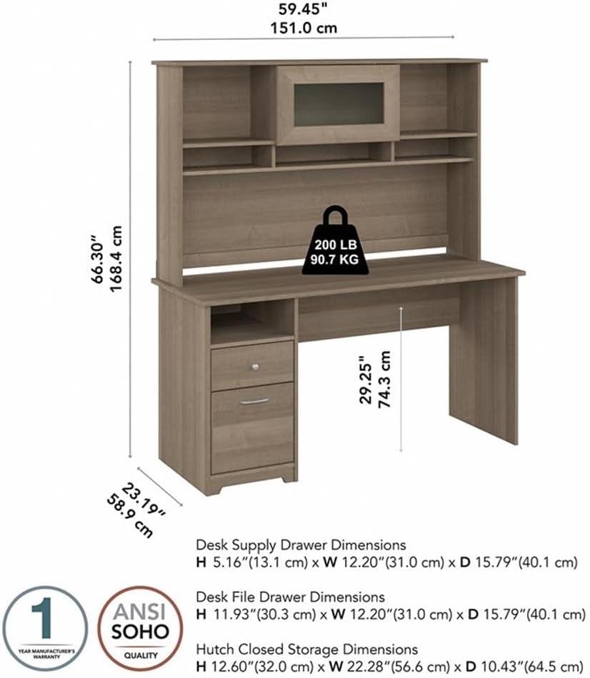 Cabot 60W Computer Desk with Hutch in Modern Gray - Engineered Wood