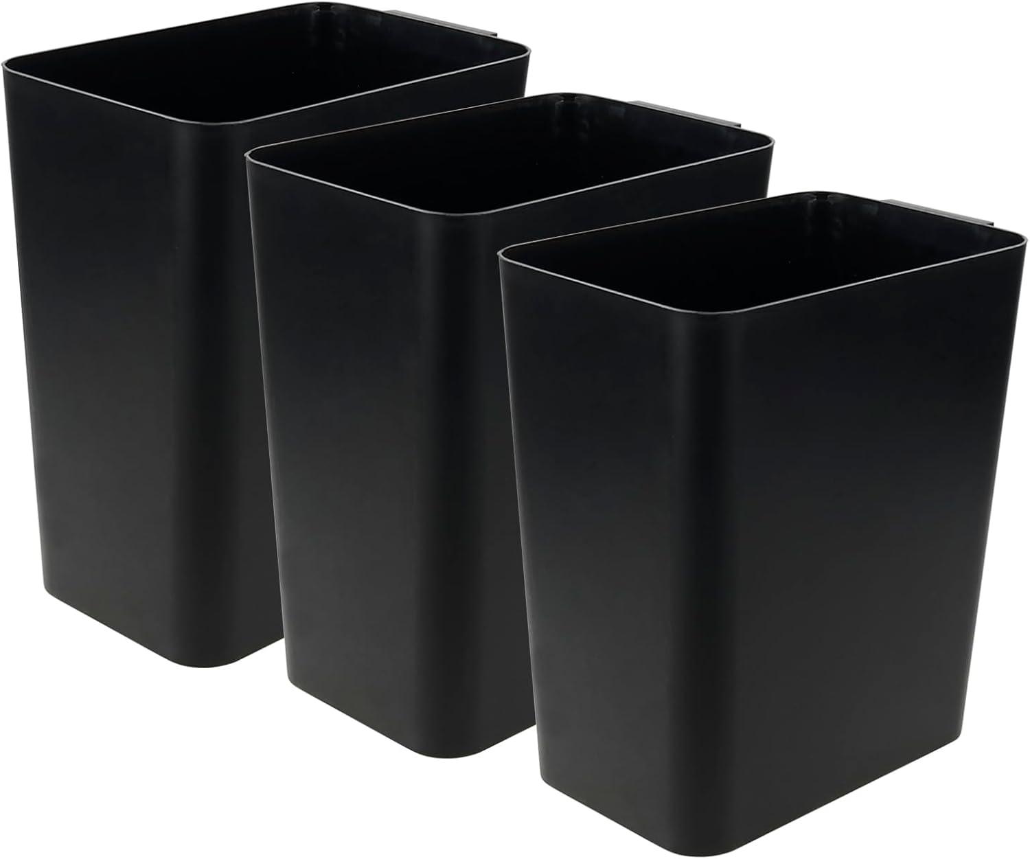 Qskely 3-Pack 4.5 Gallon Plastic Trash Can Wastebasket, Office Garbage Can, Black