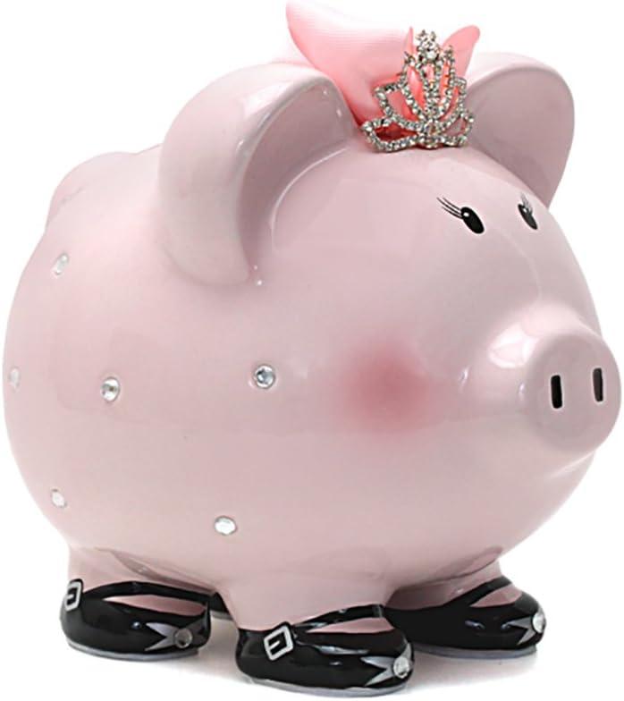 Pink Ceramic Princess Piggy Bank with Crown