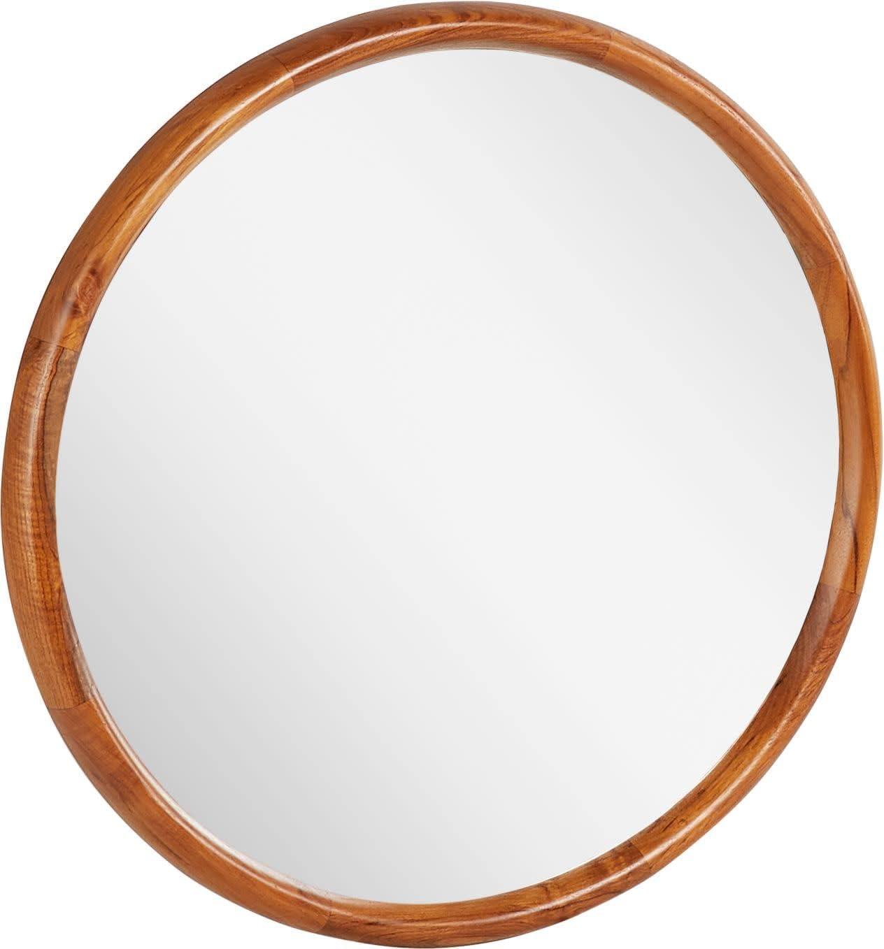 Novak 24" Teak Wood Framed Circular Bathroom Mirror