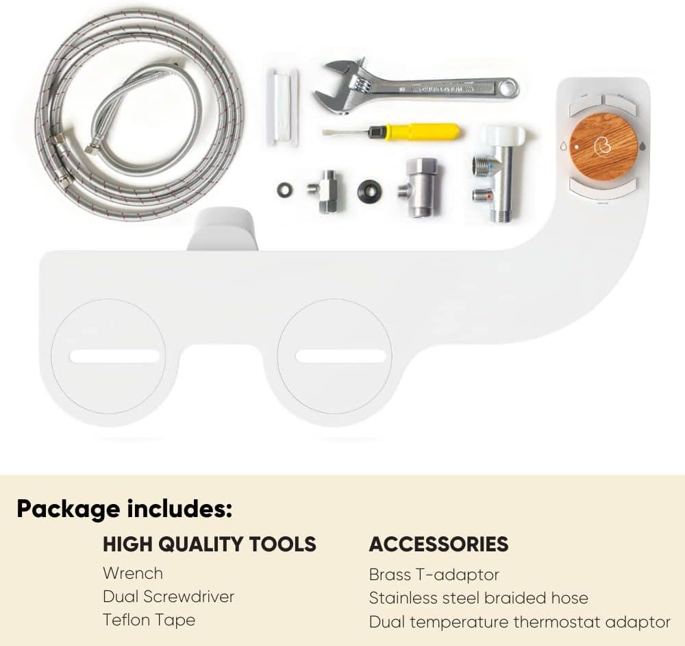 Stainless Steel Dual Temperature Toilet Bidet Attachment with Bamboo Accents