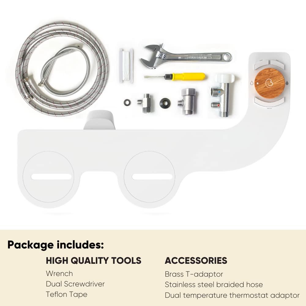 Stainless Steel Dual Temperature Toilet Bidet Attachment with Bamboo Accents